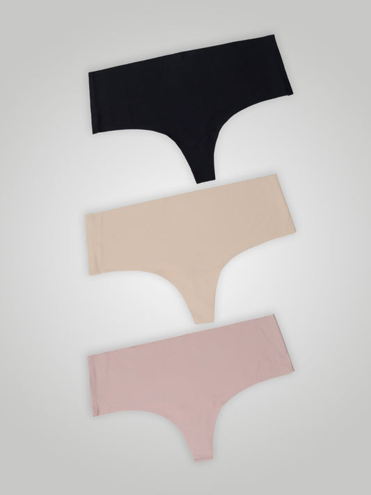 Kit com 3 Calcinhas Fio Dental Cintura Alta Sem Costura Segunda Pele (1 Preto, 1 Bege e 1 Rose) - R$39,96 cada