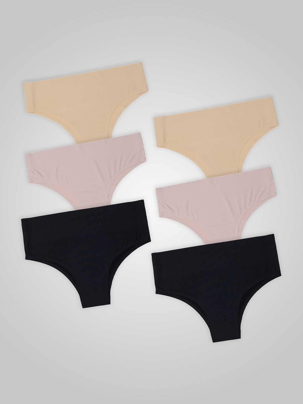 Kit com 6 Calcinhas Biquíni Cintura Alta Sem Costura Segunda Pele (2 Bege, 2 Rose e 2 Preto) - R$34,98 cada