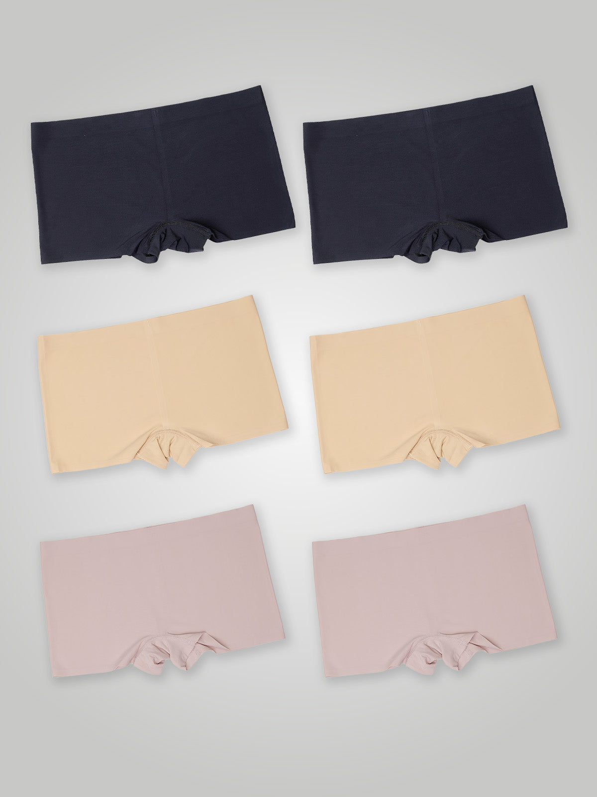 Kit com 6 Calcinhas Boxer Boyshort Sem Costura Segunda Pele (2 Preto, 2 Bege e 2 Rose) - R$47,98 cada