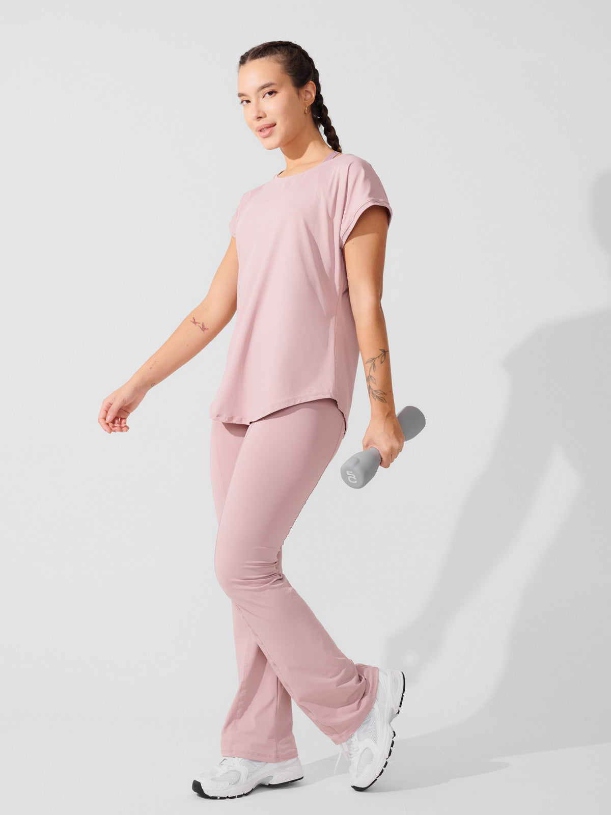 Conjunto Calça Bailarina Rose + T-shirt Essencial Alongada Rose