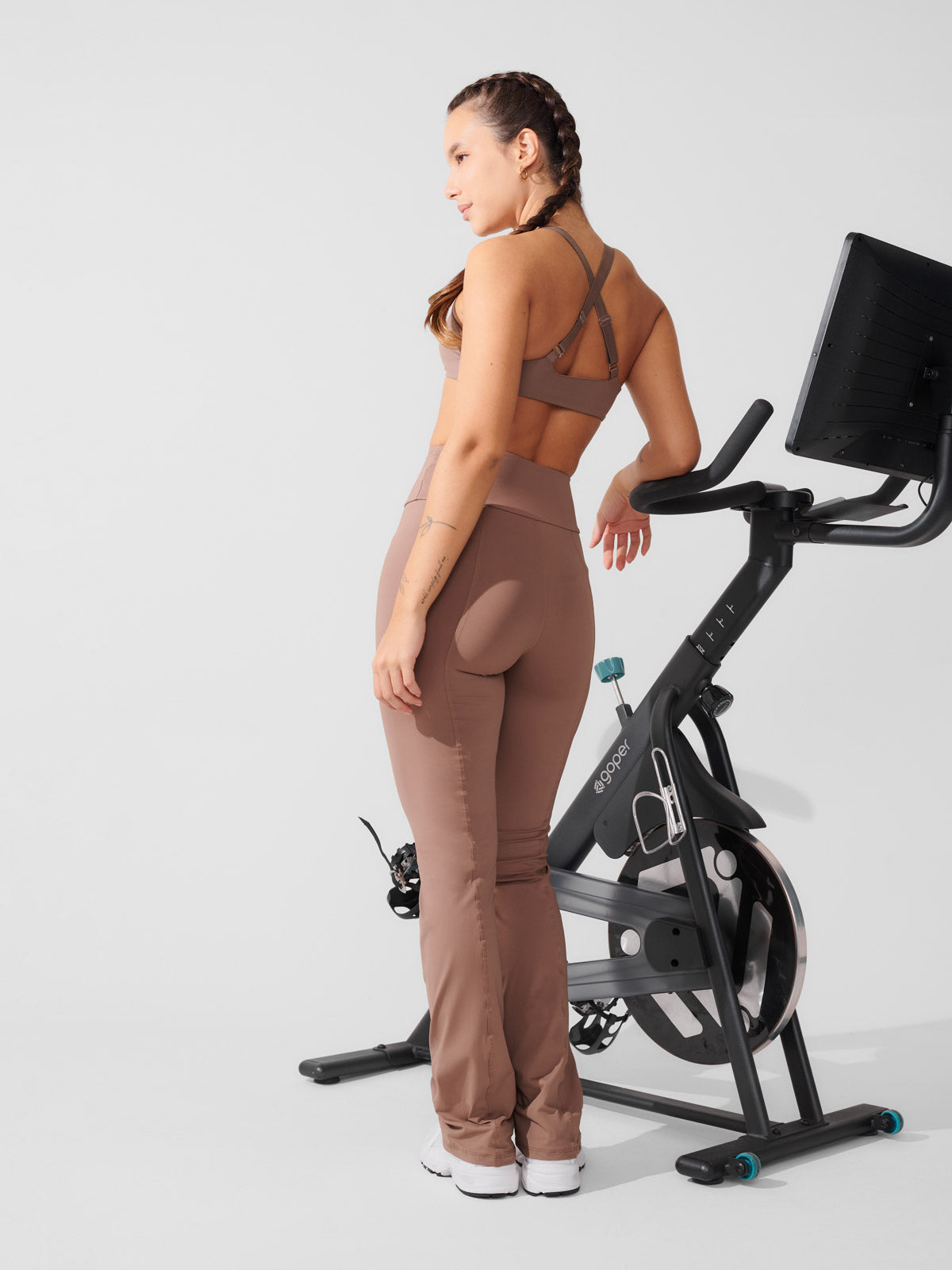 Conjunto Calça Bailarina Marrom Cacau + Top Fitness Média Compressão Marrom Cacau