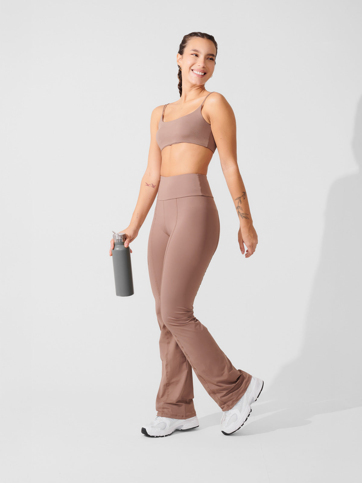 Conjunto Calça Bailarina Marrom Cacau + Top Alça Dupla Marrom Cacau
