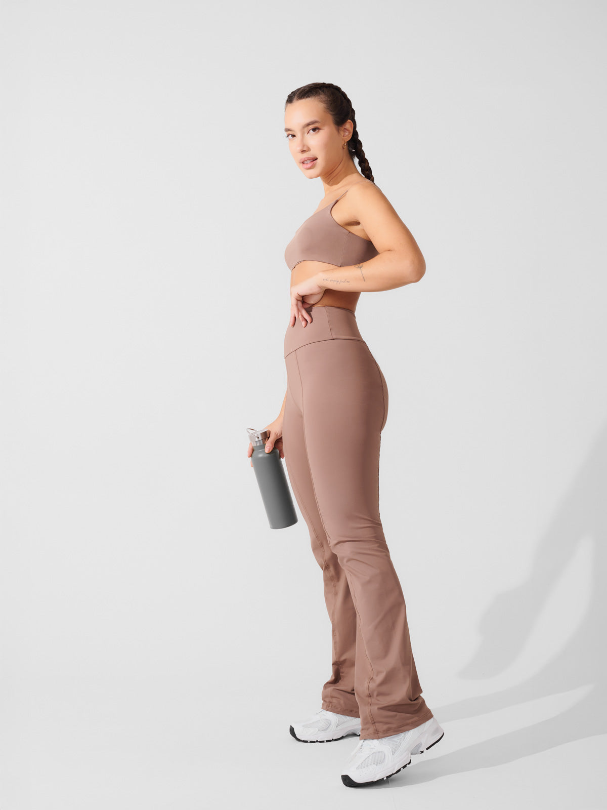Conjunto Calça Bailarina Marrom Cacau + Top Alça Dupla Marrom Cacau