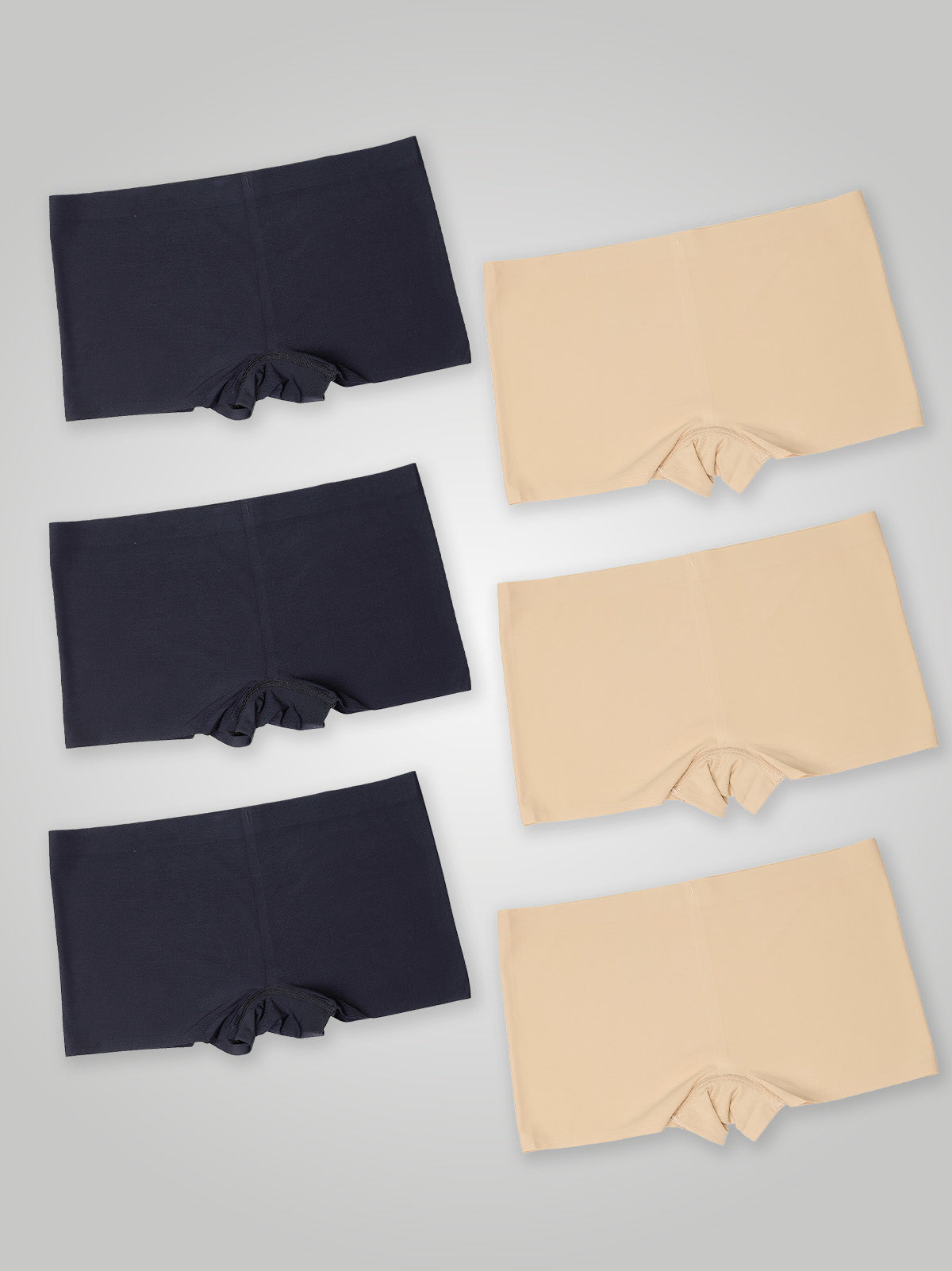 Kit com 6 Calcinhas Boxer Boyshort Sem Costura Segunda Pele (3 Preto e 3 Bege) - R$47,98 cada
