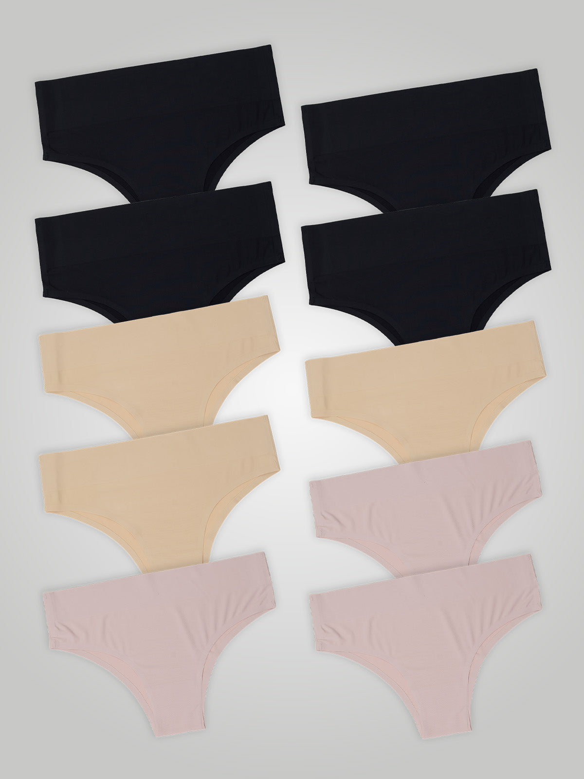 Kit com 10 Calcinhas Biquíni Cintura Alta Sem Costura Segunda Pele (4 Preto, 3 Bege e 3 Rose) - R$24,99 cada