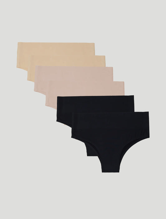 Kit com 6 Calcinhas Biquíni Redutora Sem Costura Segunda Pele (2 Bege, 2 Rose e 2 Preto)