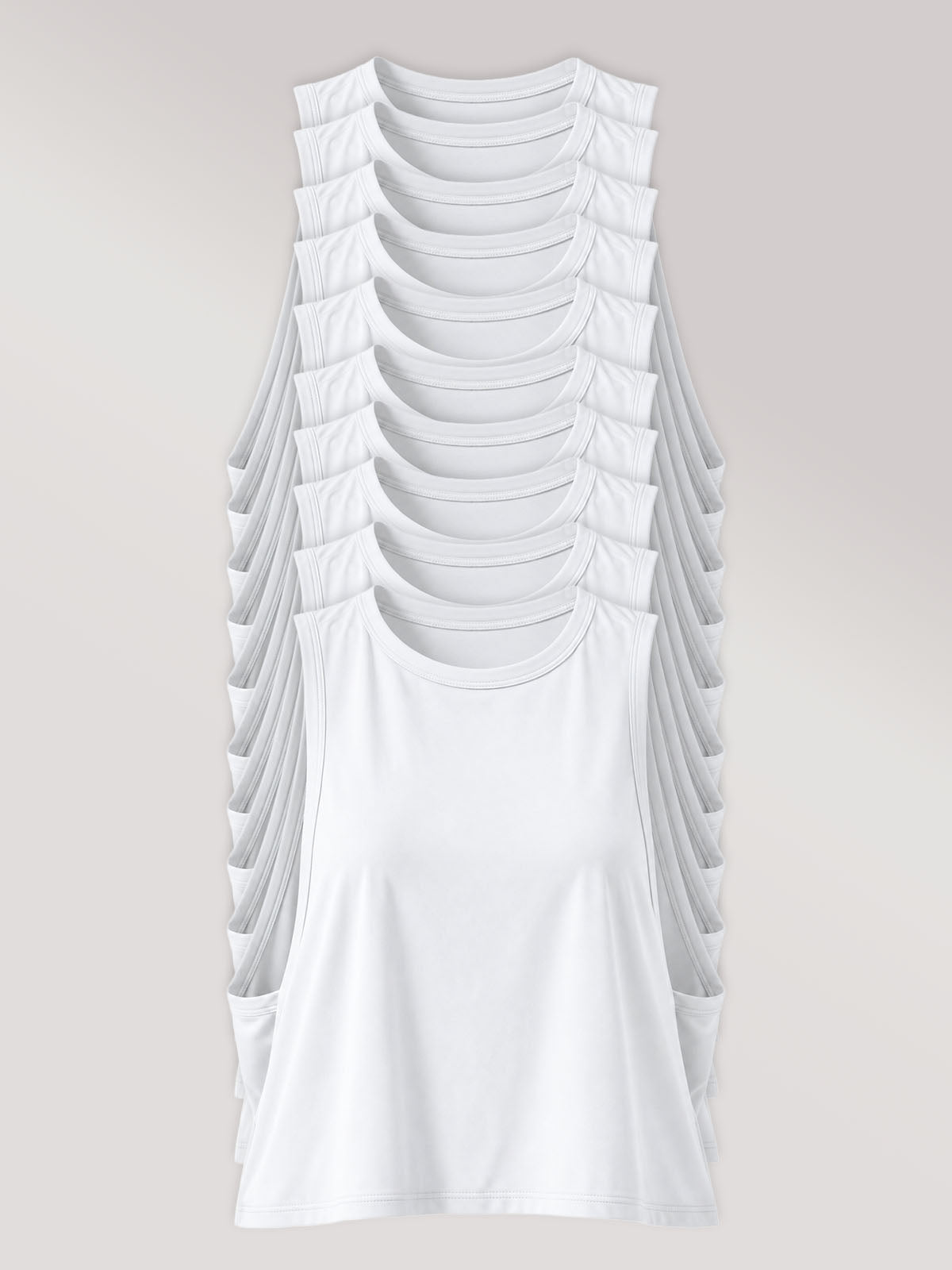 Kit com 10 Regatas Cropped com Cava Ampla Branco