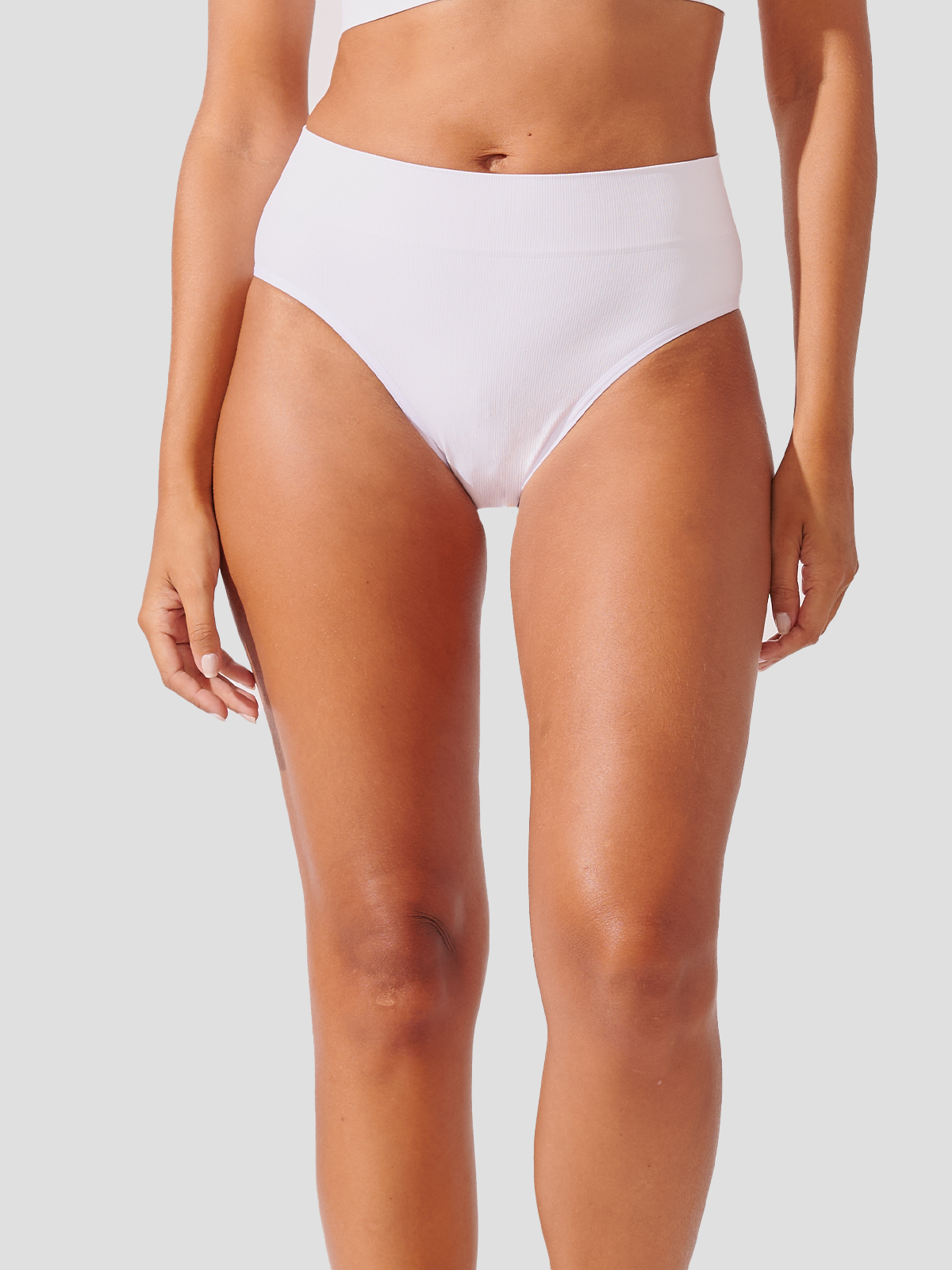Calcinha Biquini Cintura Alta Canelado Sem Costura Premium Branco