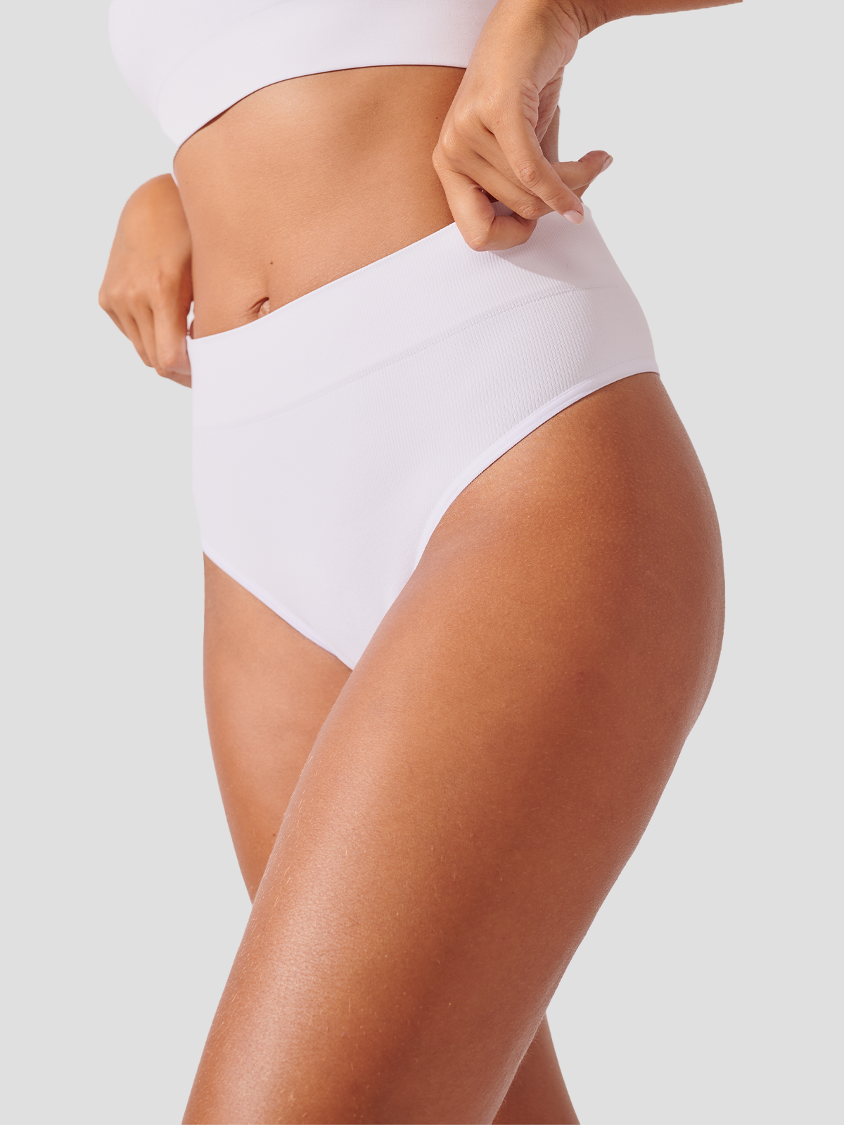 Calcinha Fio Dental Cintura Alta Canelado Sem Costura Premium Branco