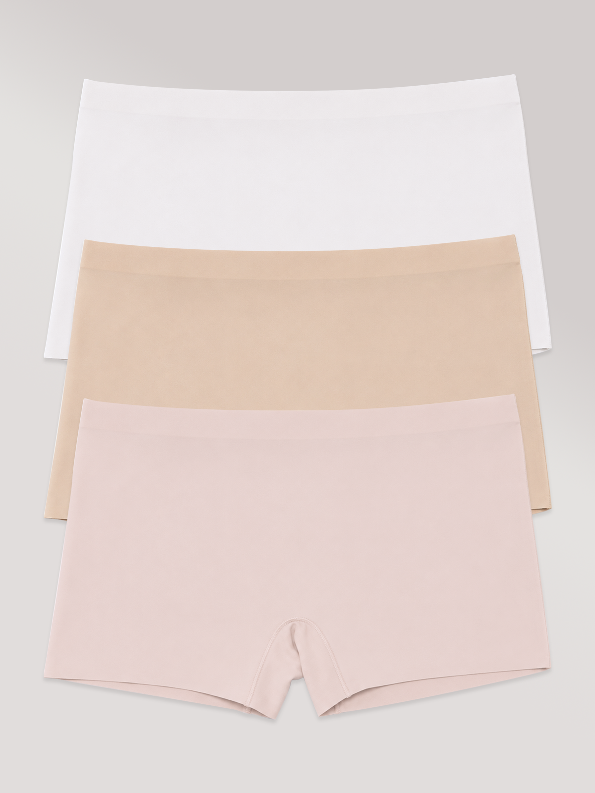 Kit com 3 Calcinhas Boxer Boyshort Sem Costura Premium (1 Branco, 1 Bege e 1 Rose)