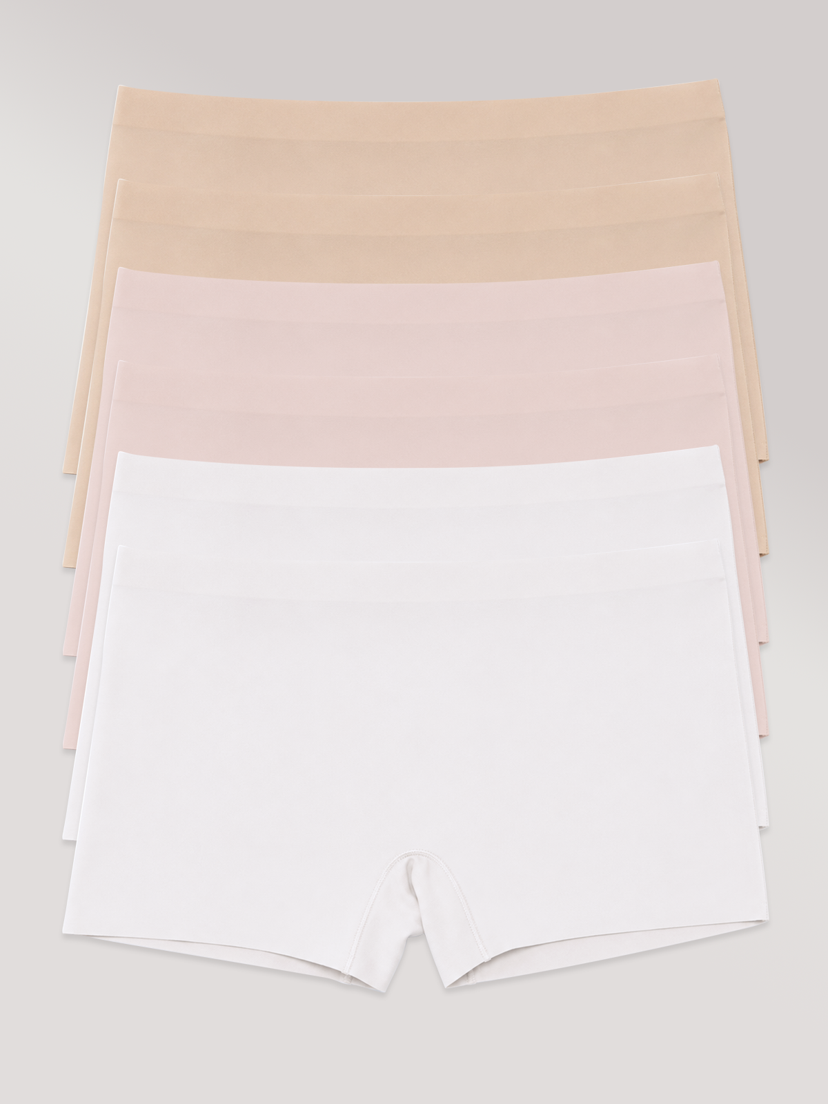 Kit com 6 Calcinhas Boxer Boyshort Sem Costura Premium (2 Bege, 2 Rose e 2 Branco)