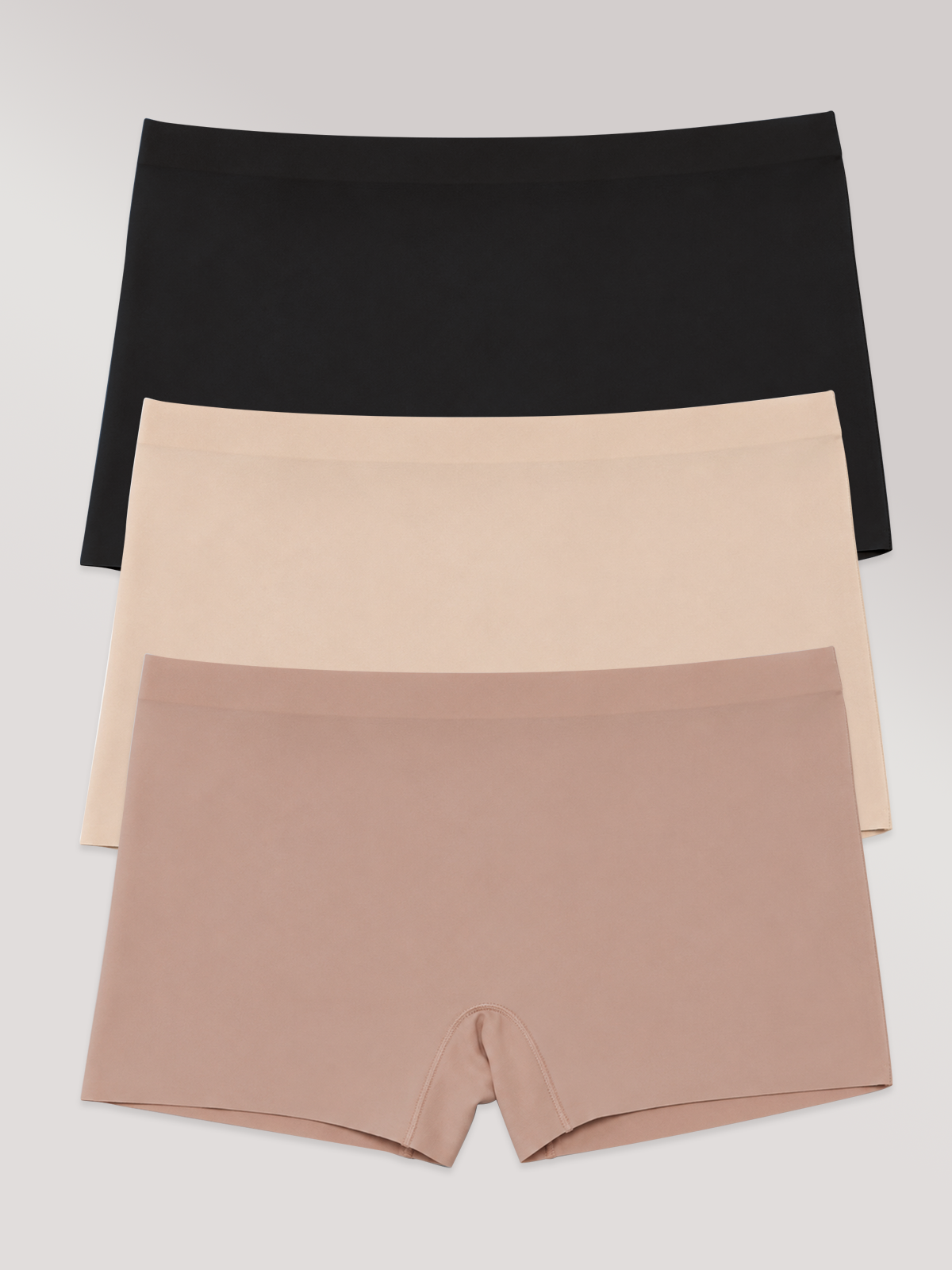 Kit com 3 Calcinhas Boxer Boyshort Sem Costura Premium (1 Preto, 1 Bege e 1 Marrom Cacau)