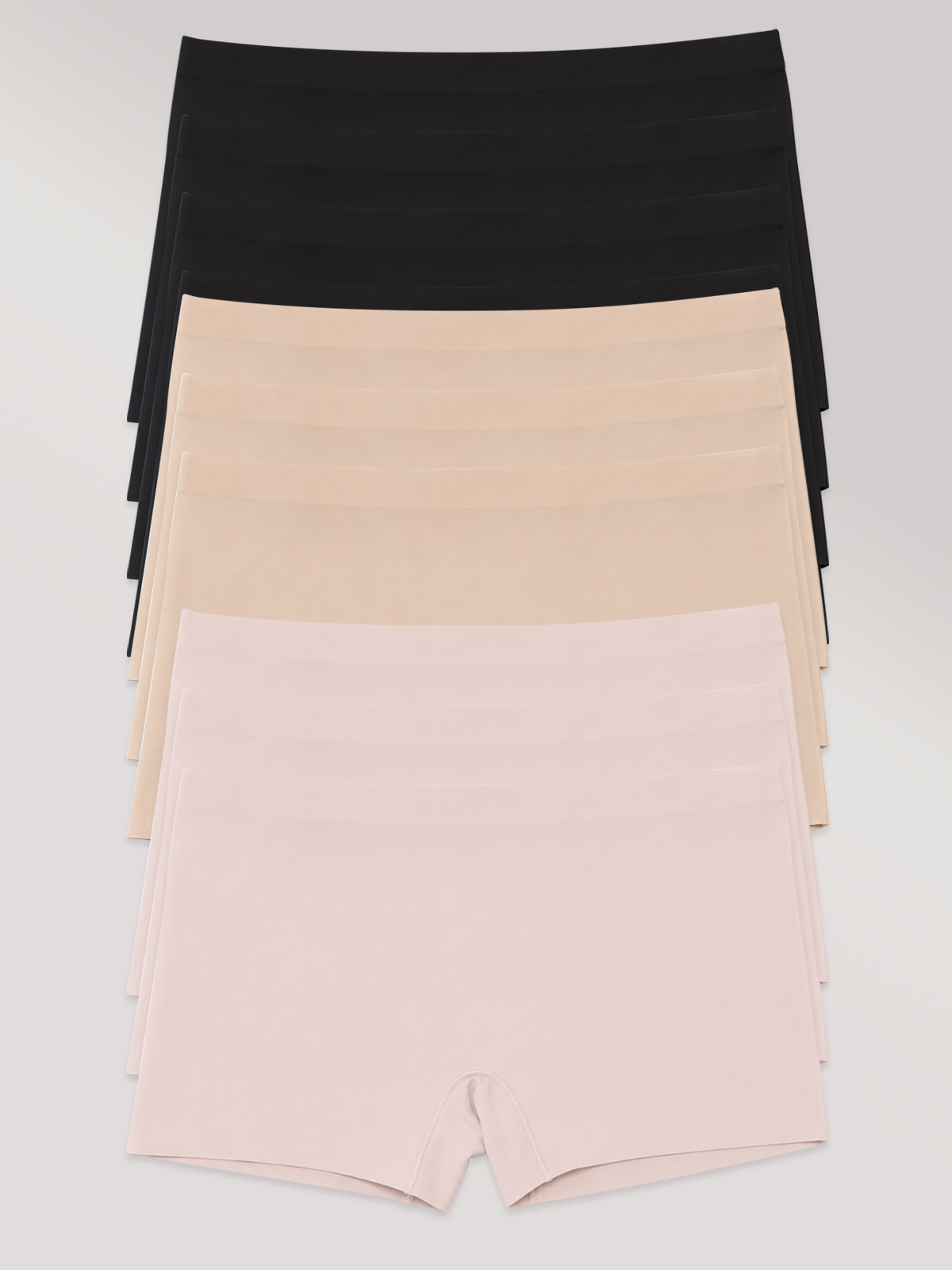 Kit com 10 Calcinhas Boxer Boyshort Sem Costura Premium (4 Preto, 3 Bege e 3 Rose)