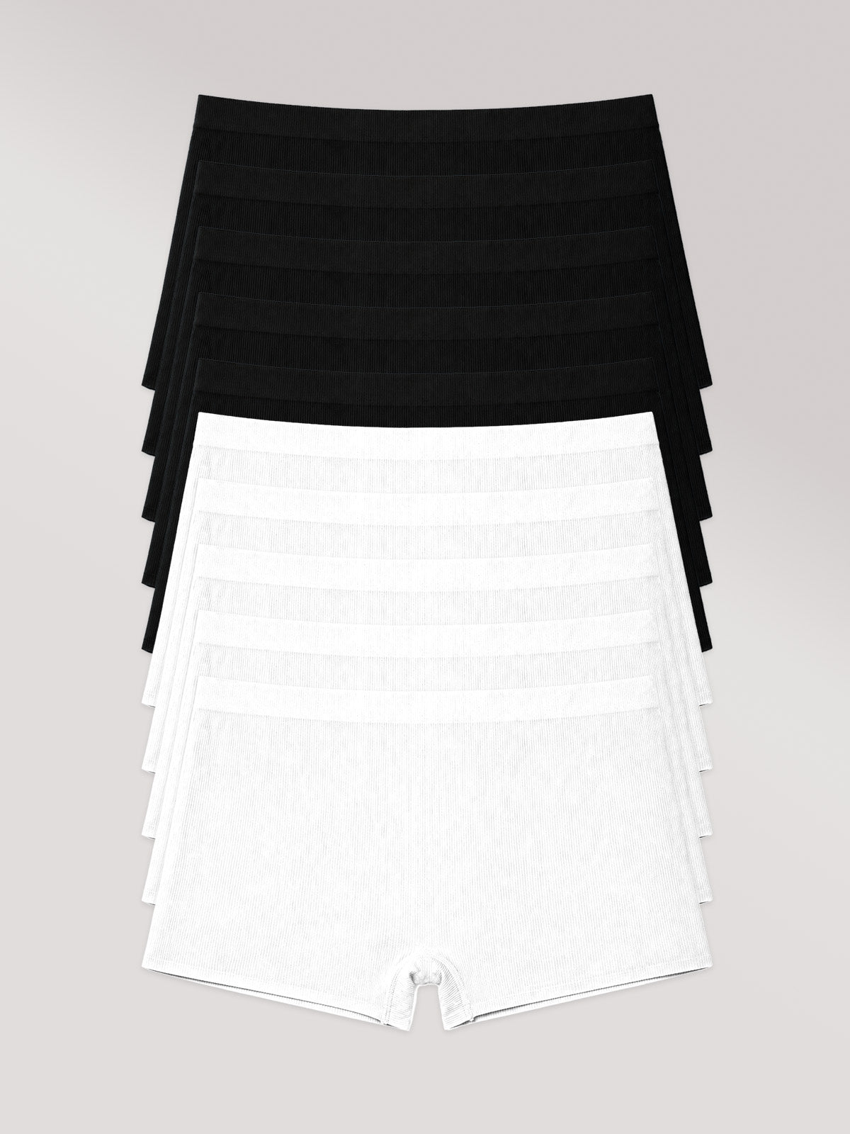 Kit com 10 Calcinhas Boyshort Boxer Poliamida Canelada Sem Costura Segunda Pele (5 Preto e 5 Branco)