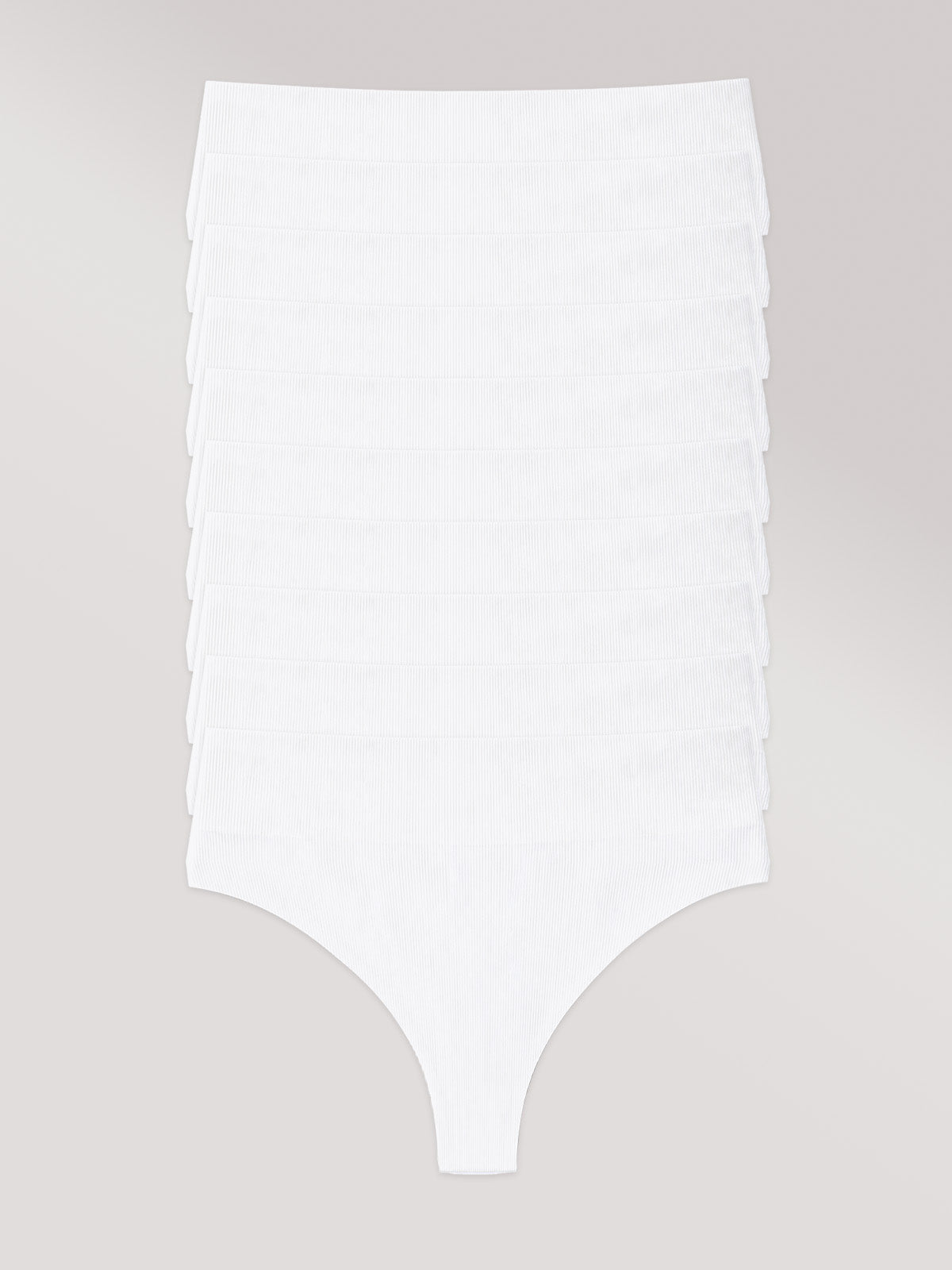 Kit com 10 Calcinhas Fio Dental Cintura Alta Poliamida Canelada Sem Costura Segunda Pele Branco