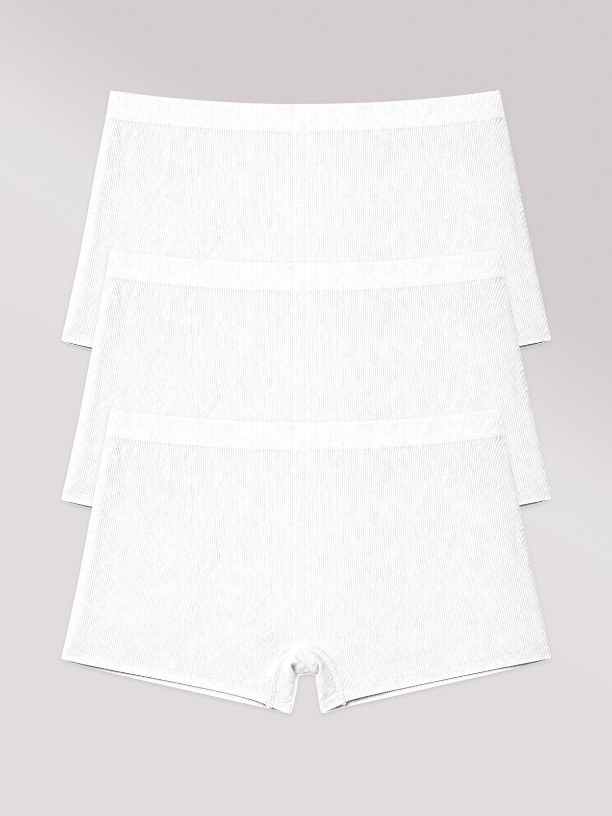 Kit com 3 Calcinhas Boyshort Boxer Poliamida Canelada Sem Costura Segunda Pele Branco
