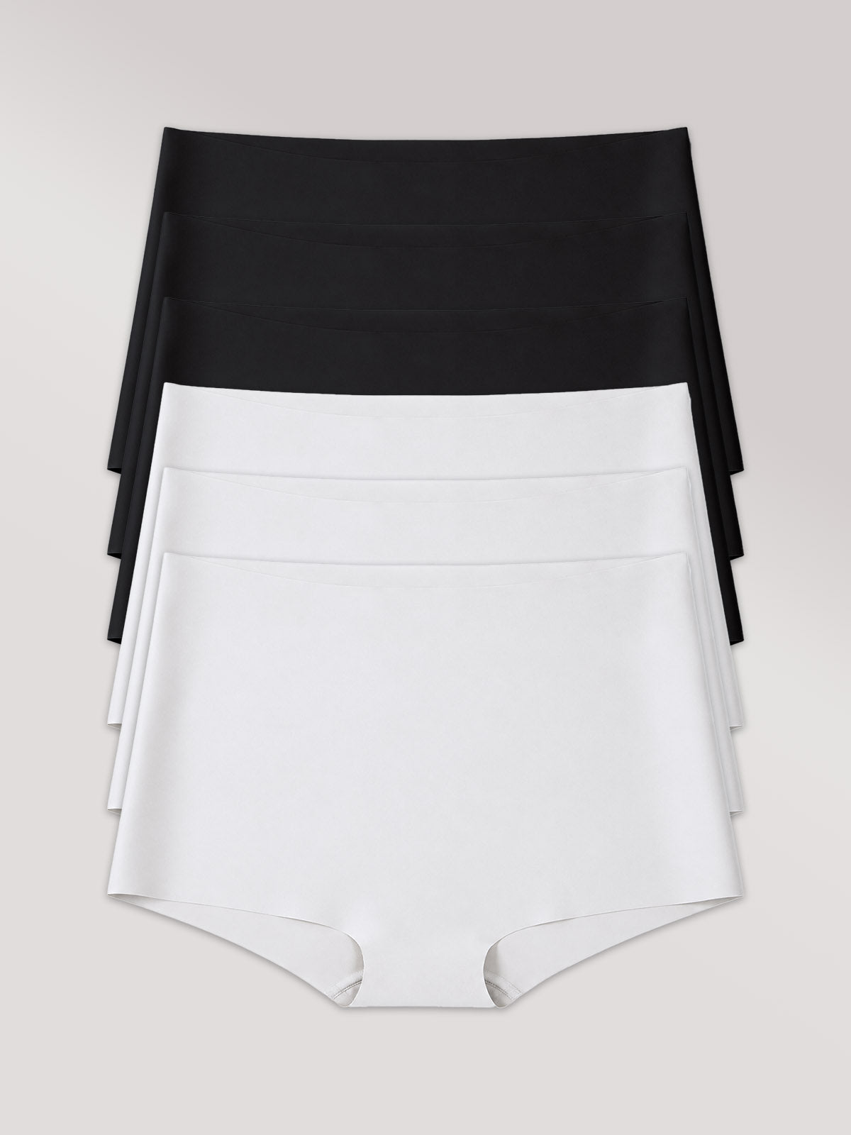 Kit com 6 Calcinhas Boxer Boyshort Invisível Sem Costura (3 Preto e 3 Branco)