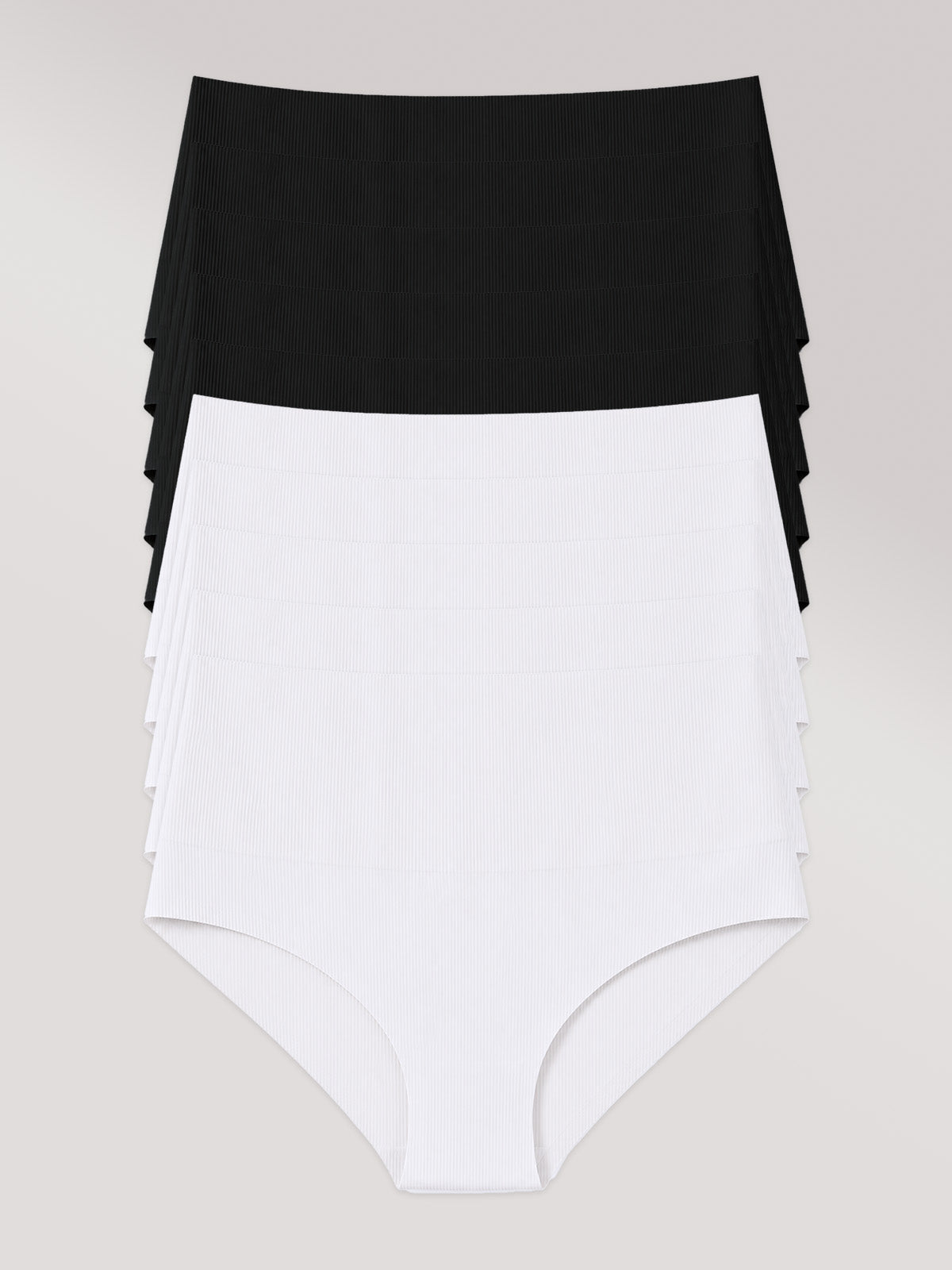 Kit com 10 Calcinhas Biquini Redutora Poliamida Canelada Sem Costura Segunda Pele (5 Preto e 5 Branco)