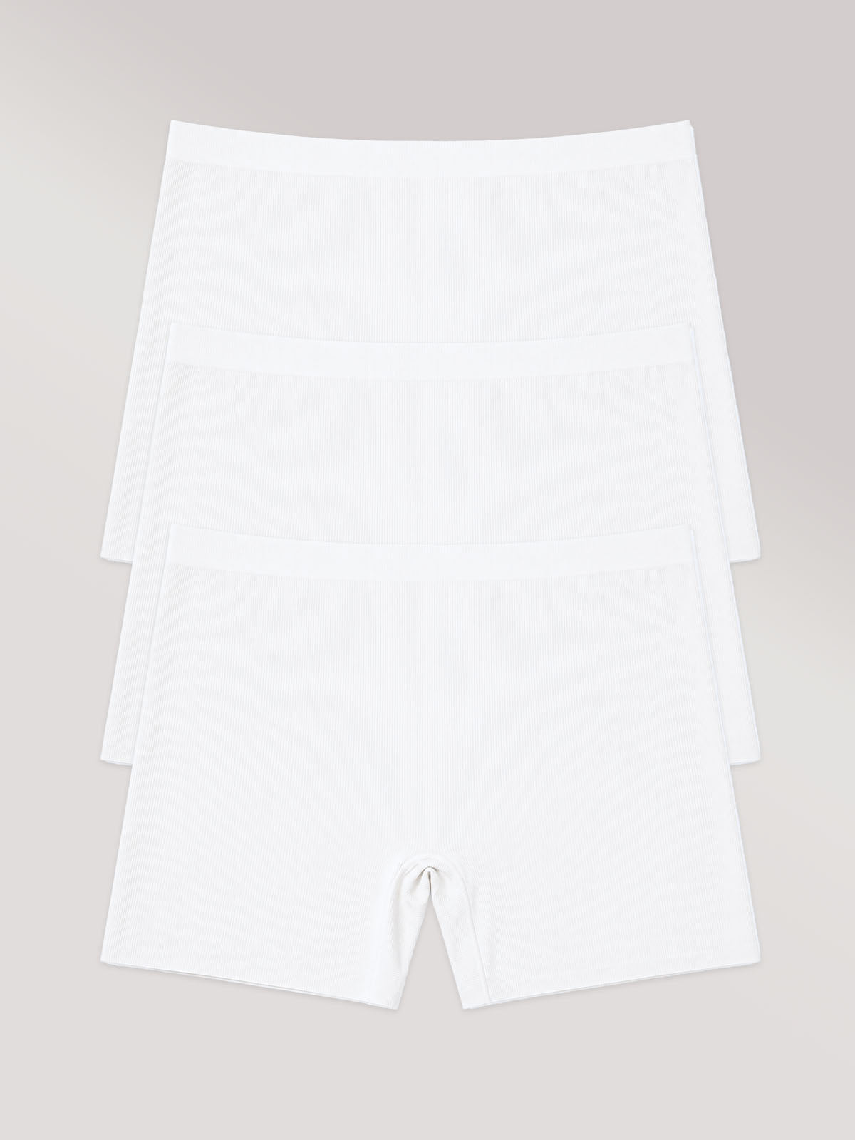 Kit com 3 Calcinhas Shorts Poliamida Canelada Sem Costura Segunda Pele Branco