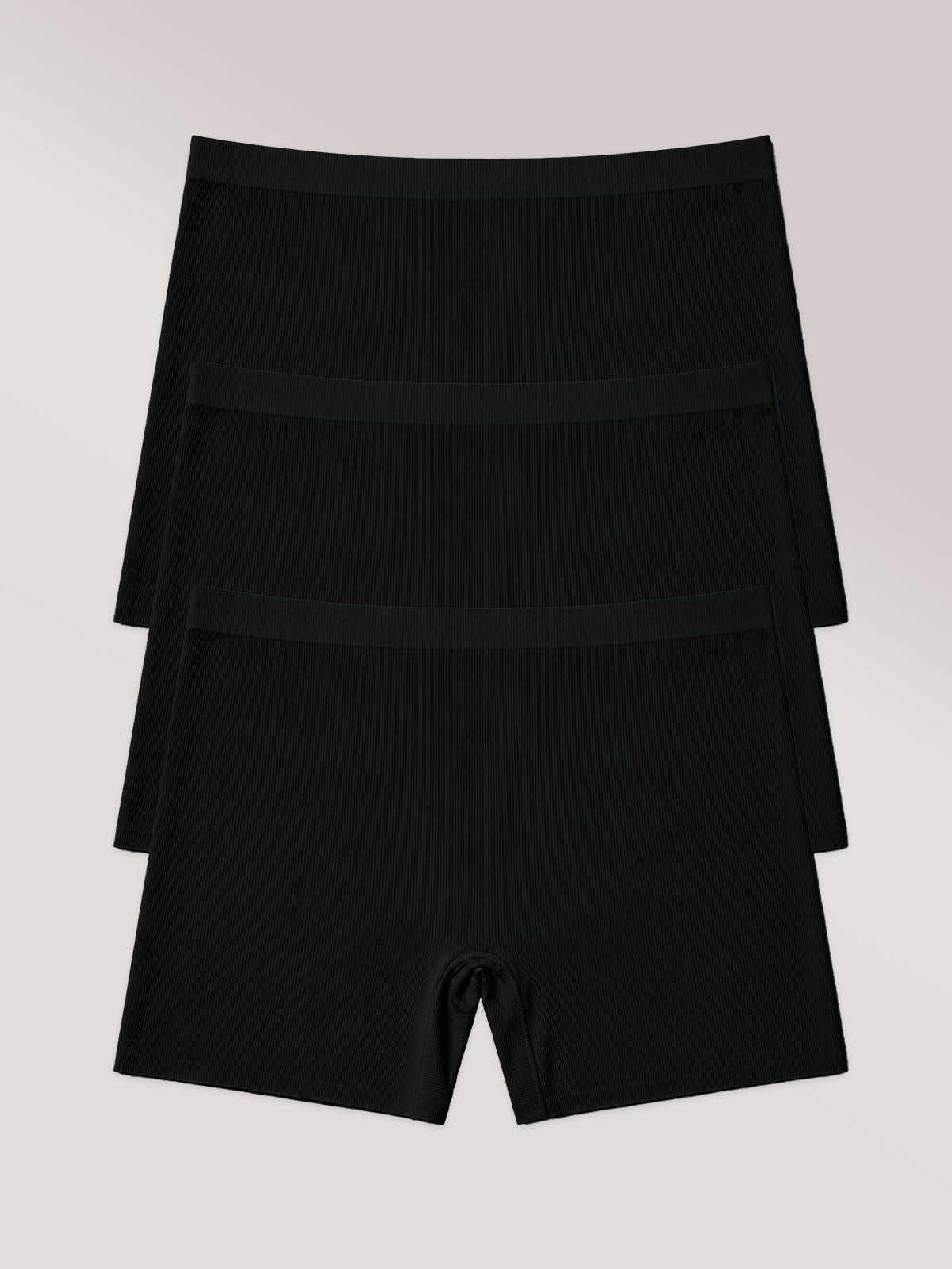 Kit com 3 Calcinhas Shorts Poliamida Canelada Sem Costura Segunda Pele Preto