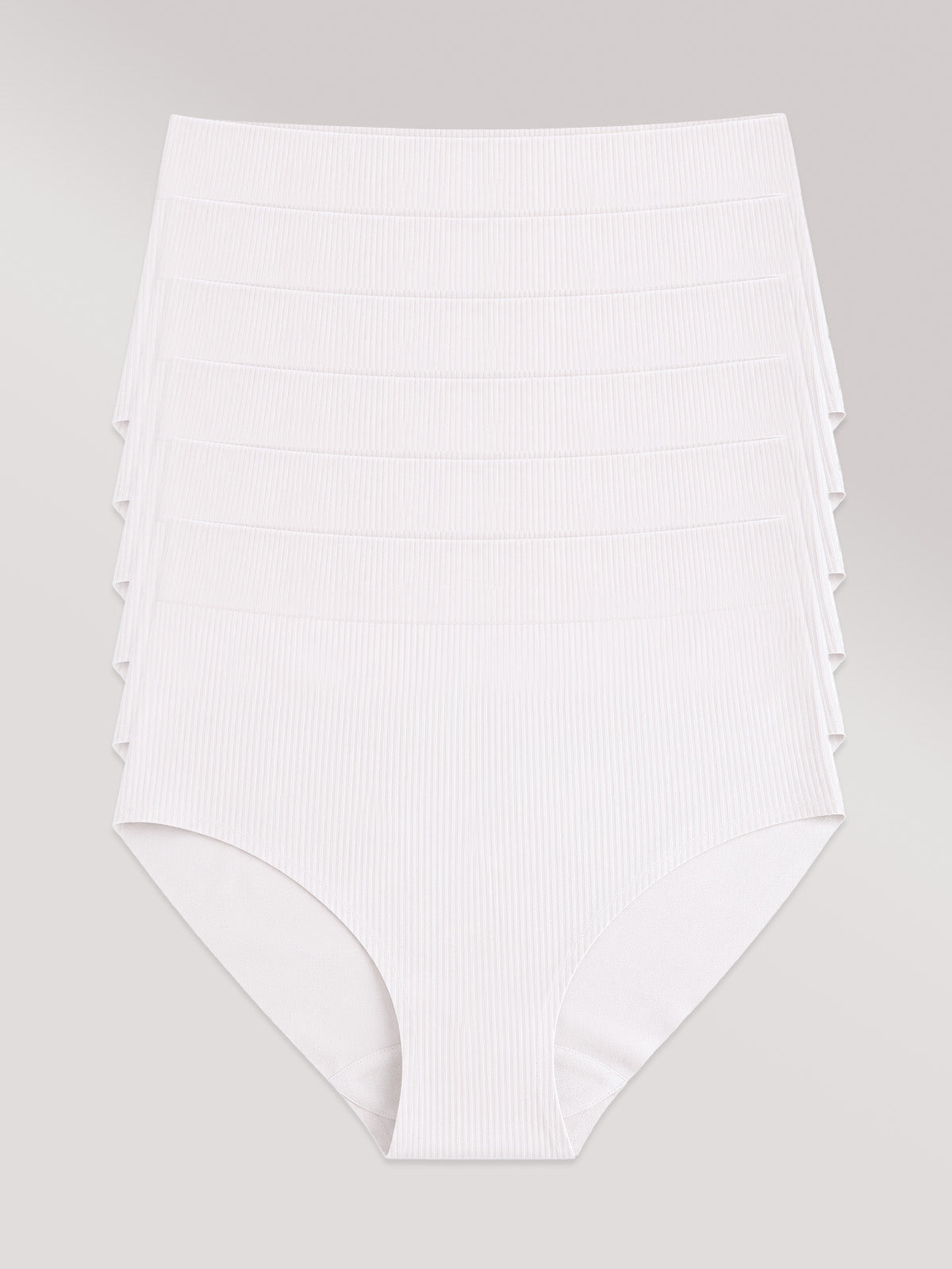 Kit com 6 Calcinhas Biquini Cintura Alta Poliamida Canelada Sem Costura Segunda Pele Branco