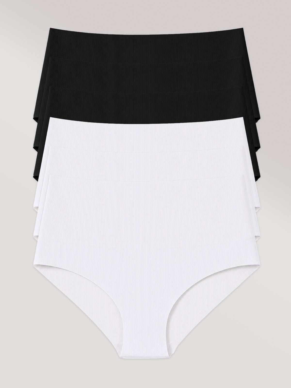 Kit com 6 Calcinhas Biquini Redutora Poliamida Canelada Sem Costura Segunda Pele (3 Preto e 3 Branco)