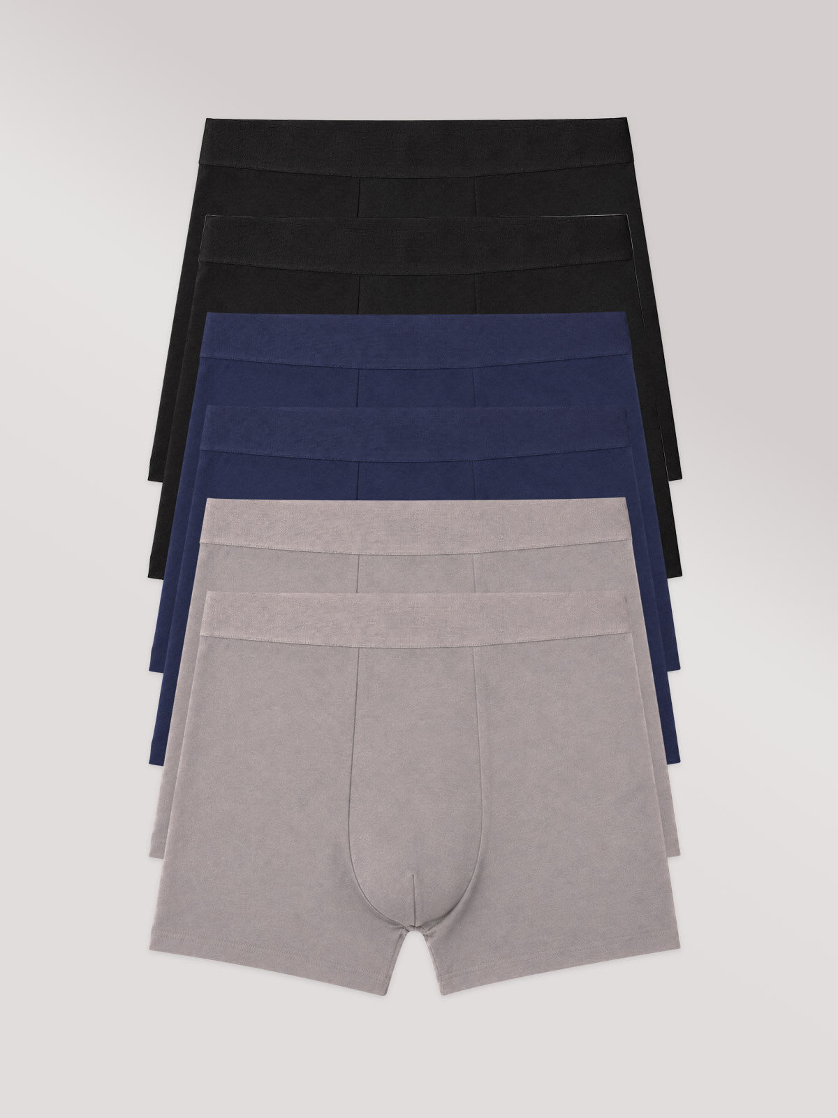 Kit com 6 Cuecas Boxer Algodão Premium Sem Costura (2 Preto, 2 Azul Marinho e 2 Cinza Mescla)