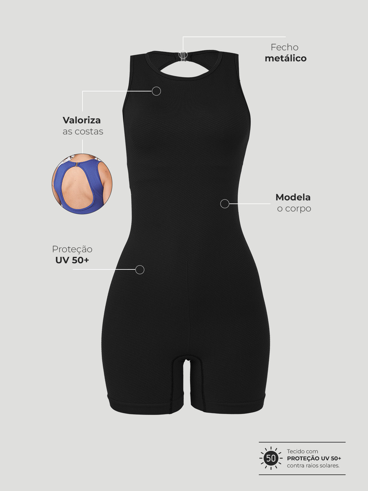 Macaquinho Fitness Sem Costura Preto