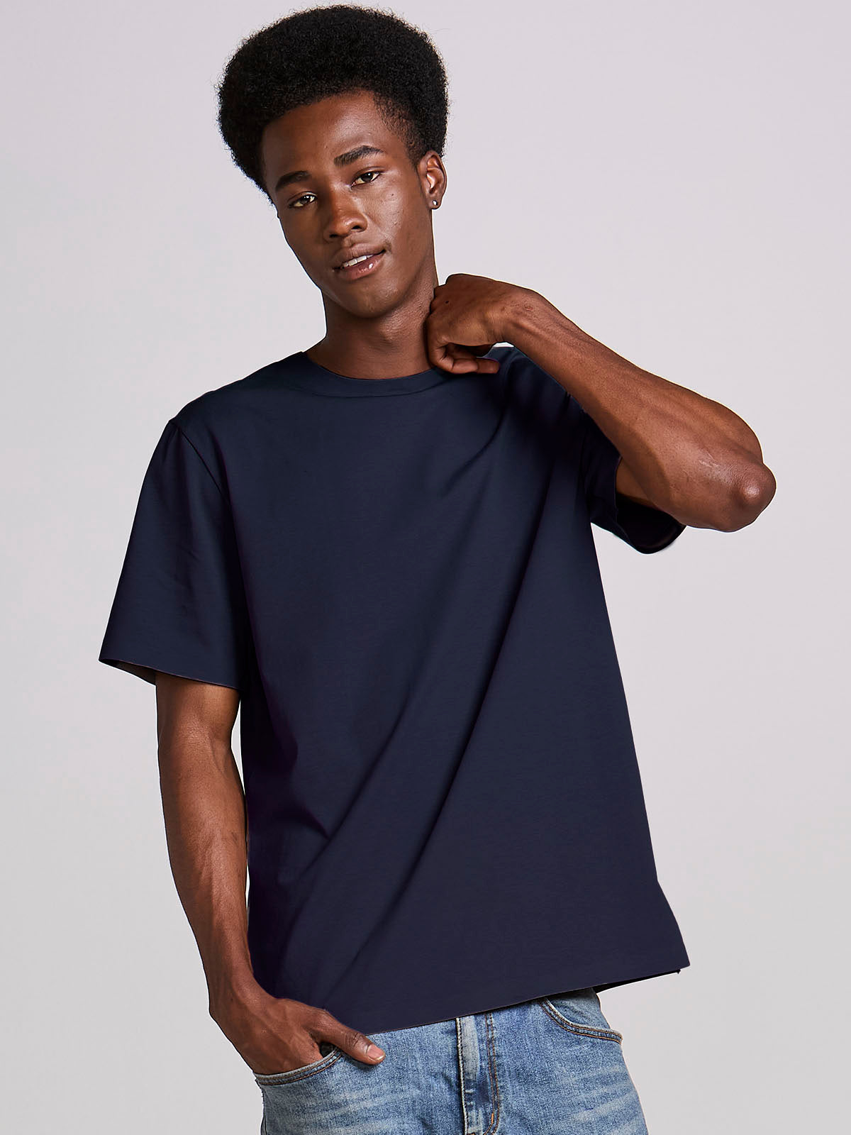 Camiseta Masculina Manga Curta Algodão Premium Sem Costura Azul Marinho