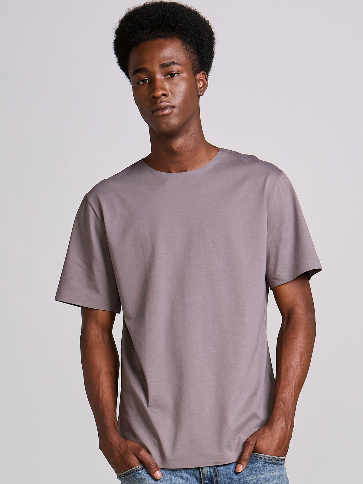 Camiseta Masculina Manga Curta Algodão Premium Sem Costura Cinza Mescla