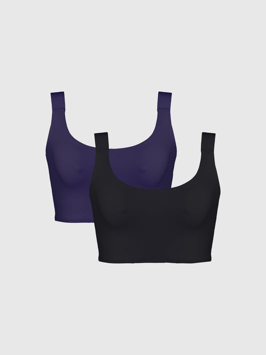 Kit Bicolor: Sutiã Invisível Ampla Cobertura com Bojo Removível Preto + Azul Marinho