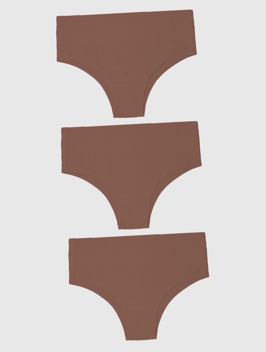 Kit com 3 Calcinhas Biquíni Redutora Sem Costura Segunda Pele Marrom Cacau - R$46,63 cada