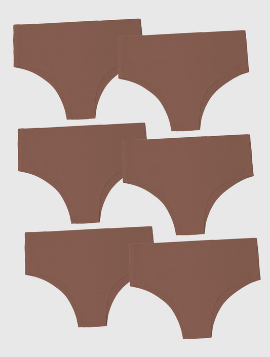 Kit com 6 Calcinhas Biquíni Redutora Sem Costura Segunda Pele Marrom Cacau