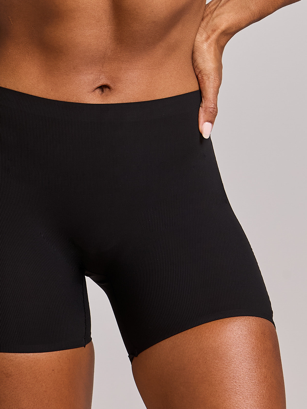 Calcinha Shorts Poliamida Canelada Sem Costura Segunda Pele Preto
