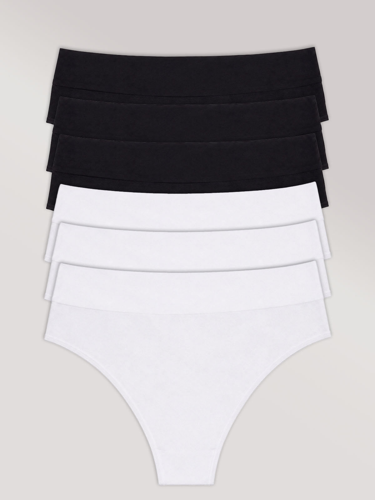 Kit com 6 Calcinhas Biquíni Cintura Alta Algodão Premium Sem Costura (3 Preto e 3 Branco)