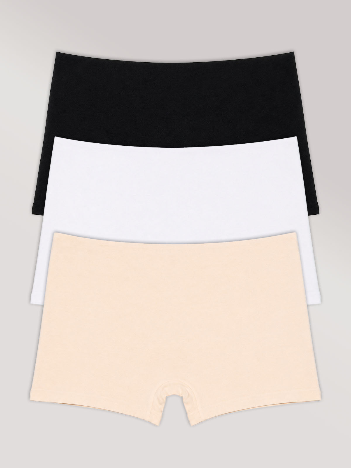 Kit com 3 Calcinhas Boyshort Boxer Algodão Premium Sem Costura (1 Preto, 1 Branco e 1 Bege)