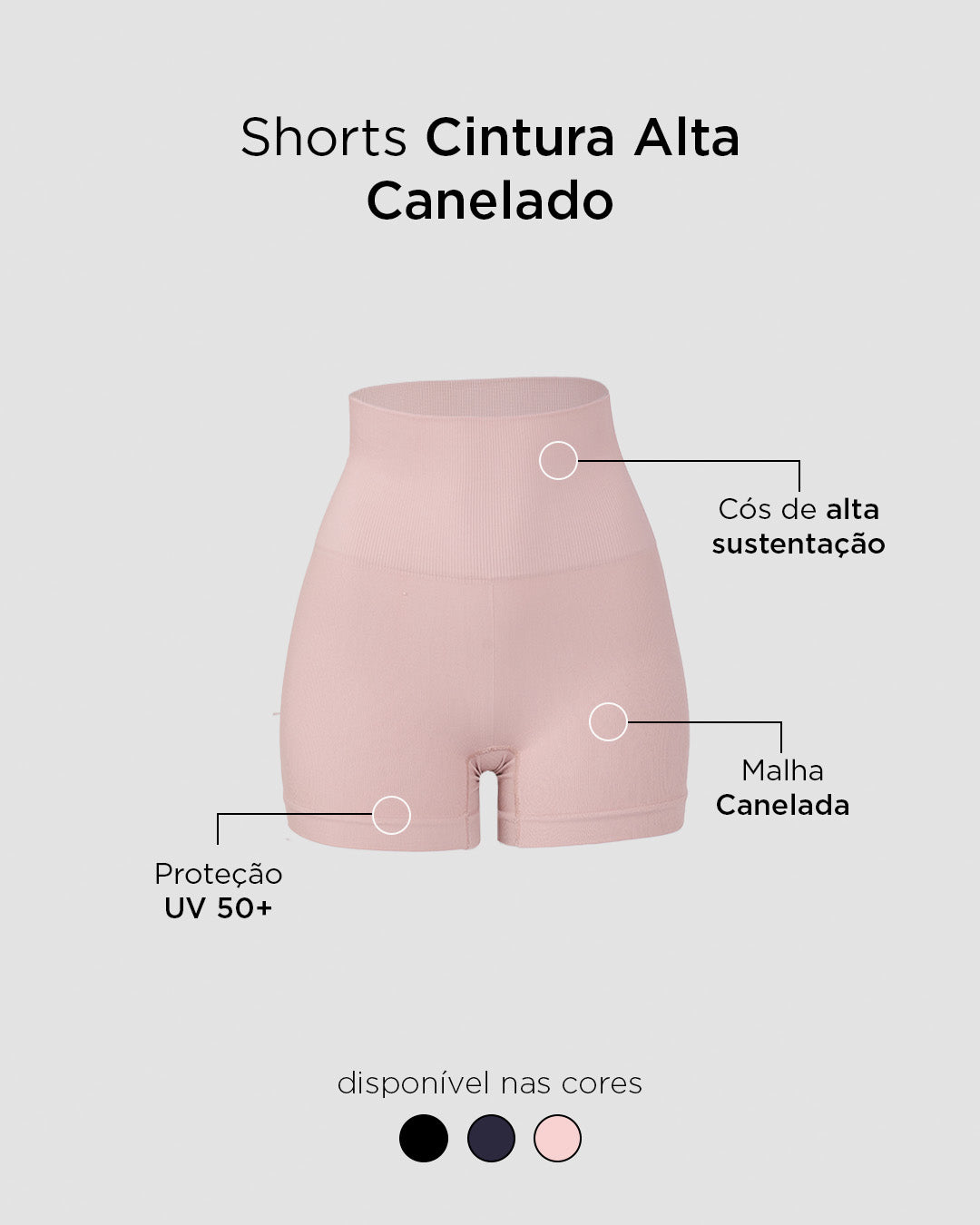 Shorts Cintura Alta Canelado Sem Costura Rose