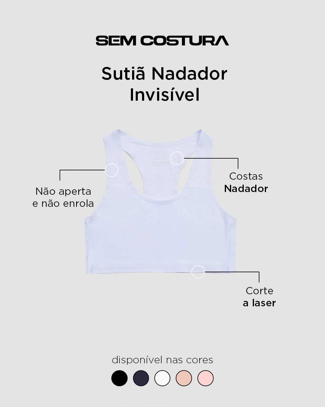 Sutiã Nadador Invisível com Bojo Removível Sem Costura Marrom Cacau