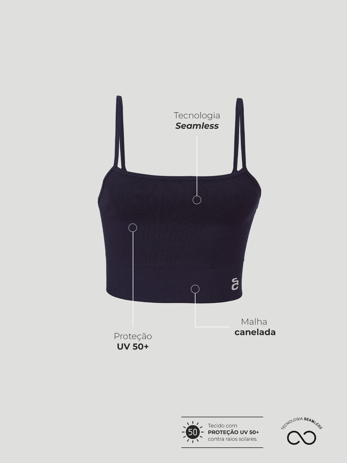 Top Fitness Canelado Sem Costura Azul Marinho