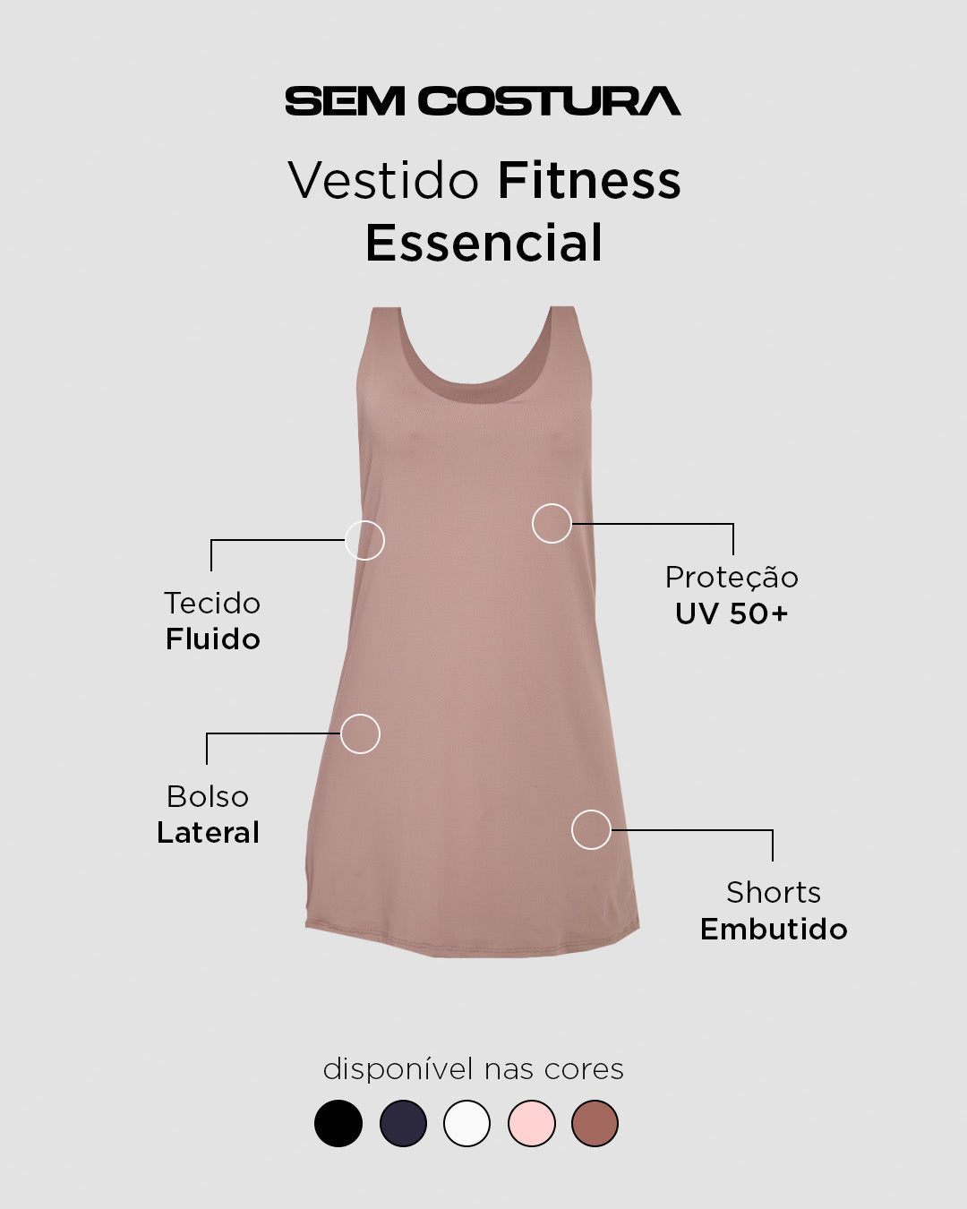 Vestido Fitness Essencial Marrom Cacau