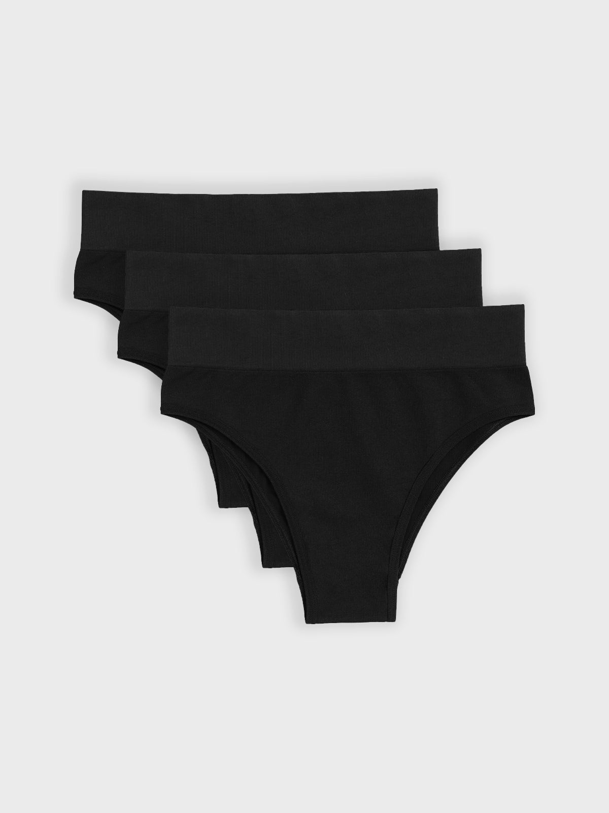Kit com 3 Calcinhas Biquíni Cintura Alta Canelado Sem Costura Premium Preto - R$75,96 cada