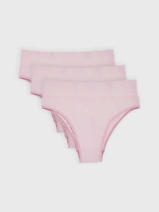 Kit com 3 Calcinhas Biquíni Cintura Alta Canelado Sem Costura Premium Rose - R$68,30 cada
