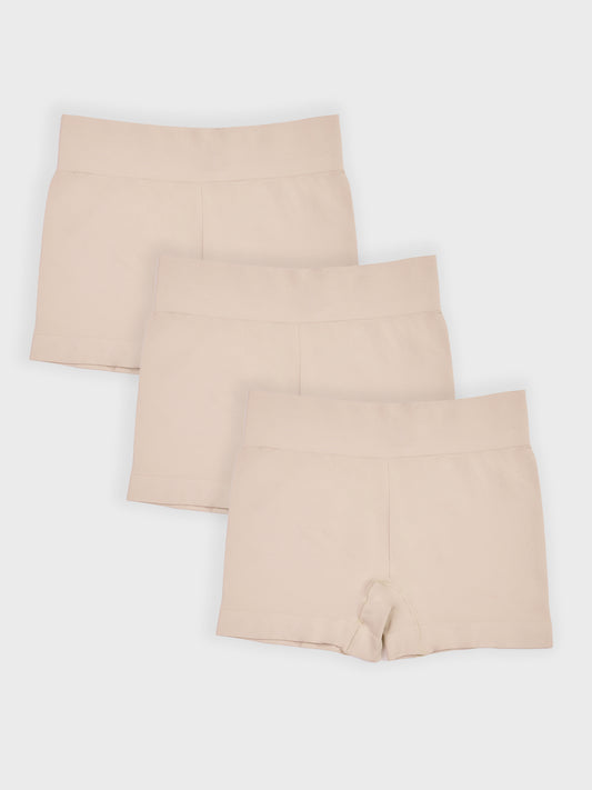 Kit com 3 Calcinhas Boxer Boyshort Sem Costura Premium Bege - R$76,42 cada