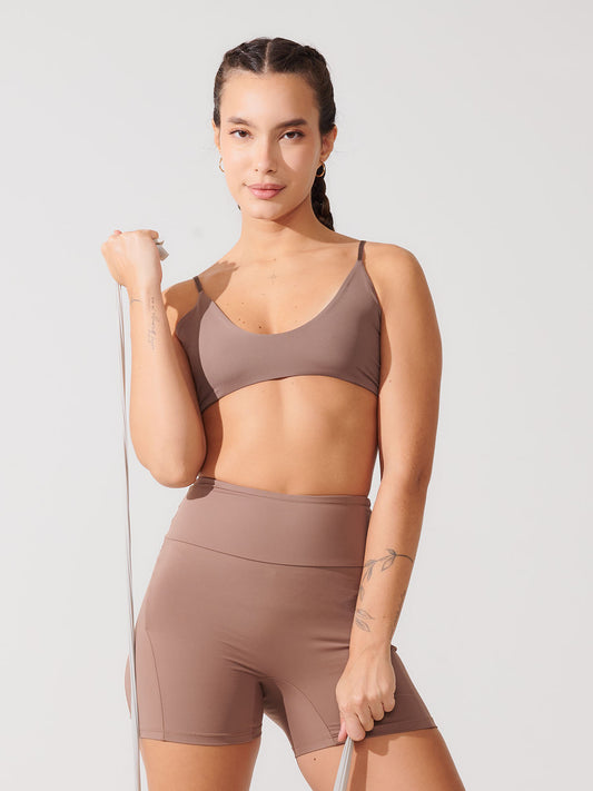 Conjunto Bermuda de Compressão Marrom Cacau + Top Slim Marrom Cacau