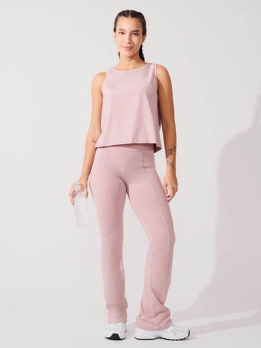 Conjunto Calça Bailarina Rose + Regata Cropped Leve com Cava Ampla Rose