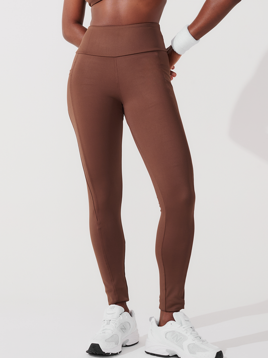Calça Legging de Compressão com Forro Marrom Café