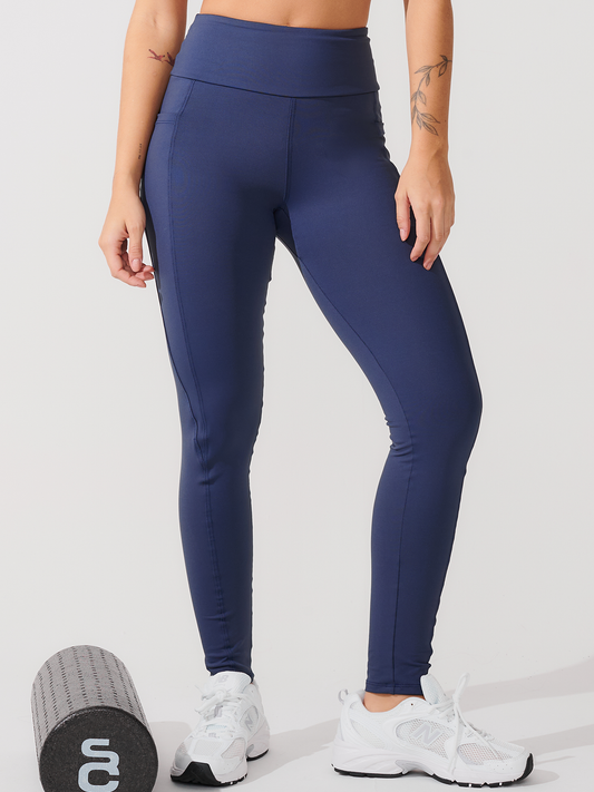 Calça Legging de Compressão com Forro Azul Marinho
