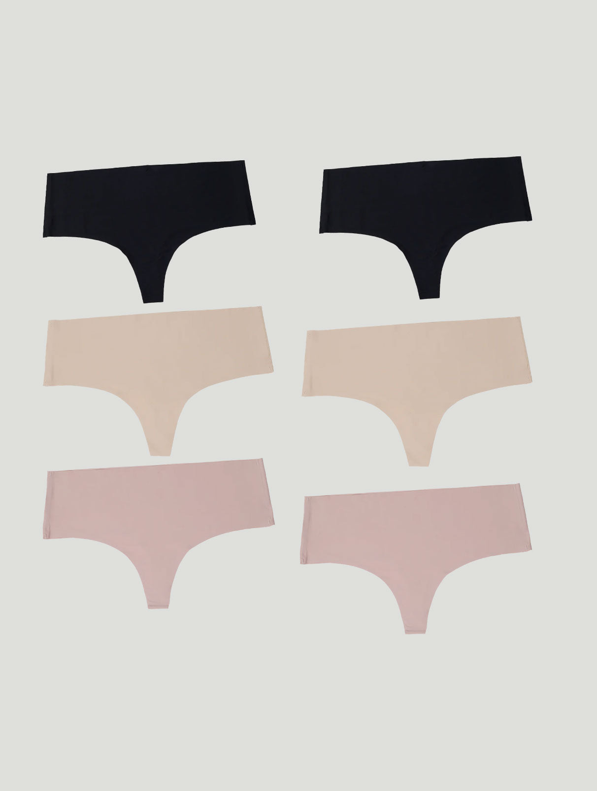 Kit com 6 Calcinhas Fio Dental Redutora Sem Costura Segunda Pele (2 Preto, 2 Bege e 2 Rose)