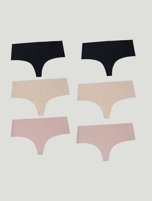 Kit com 6 Calcinhas Fio Dental Redutora Sem Costura Segunda Pele (2 Preto, 2 Bege e 2 Rose)