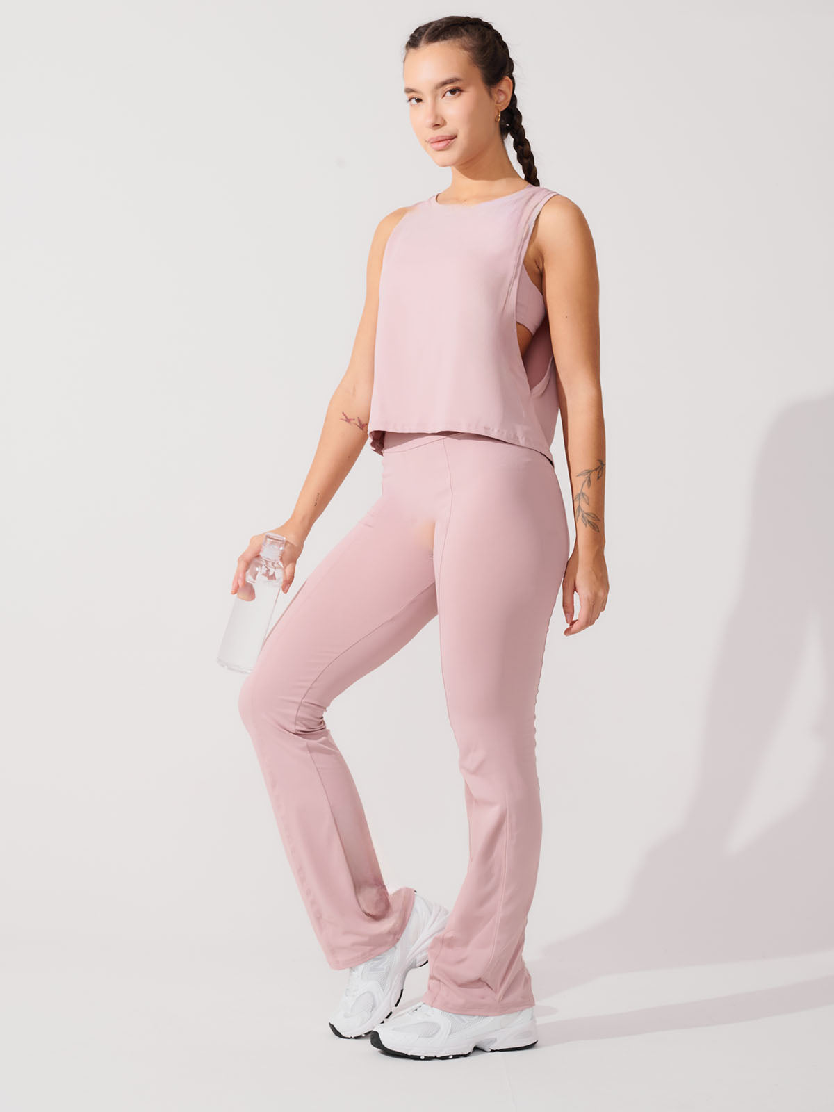 Conjunto Calça Bailarina Rose + Regata Cropped Leve com Cava Ampla Rose